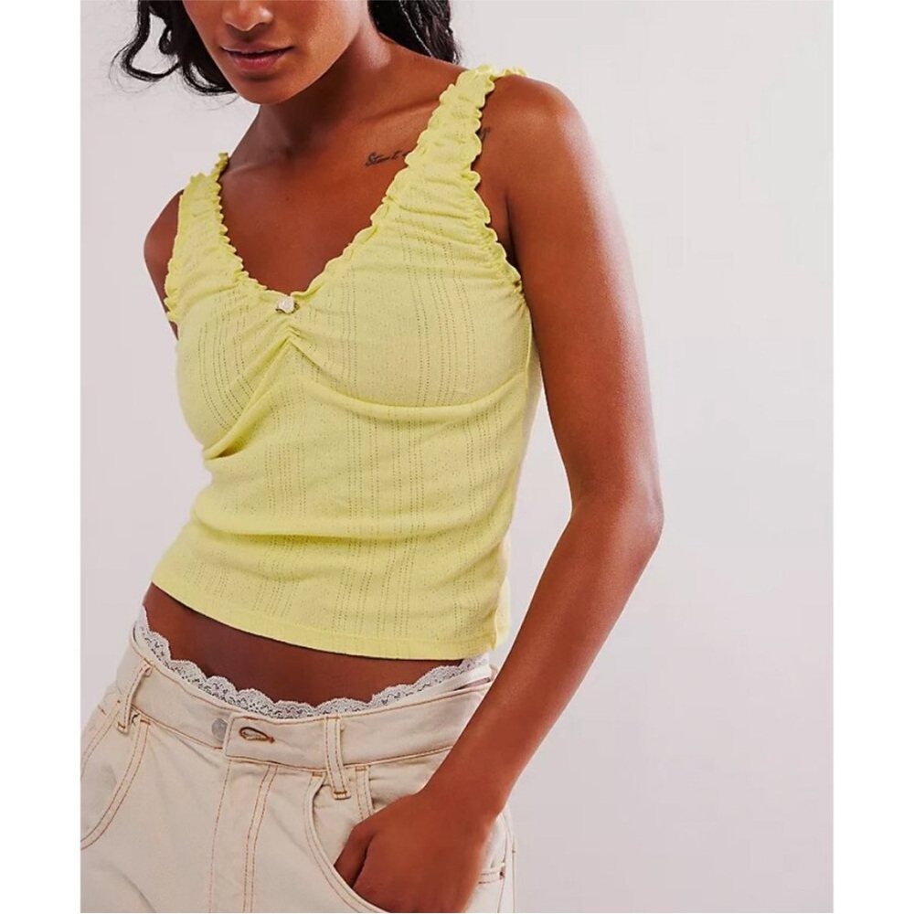 #1061 Free People Yellow Ruffle Trim Women's Top